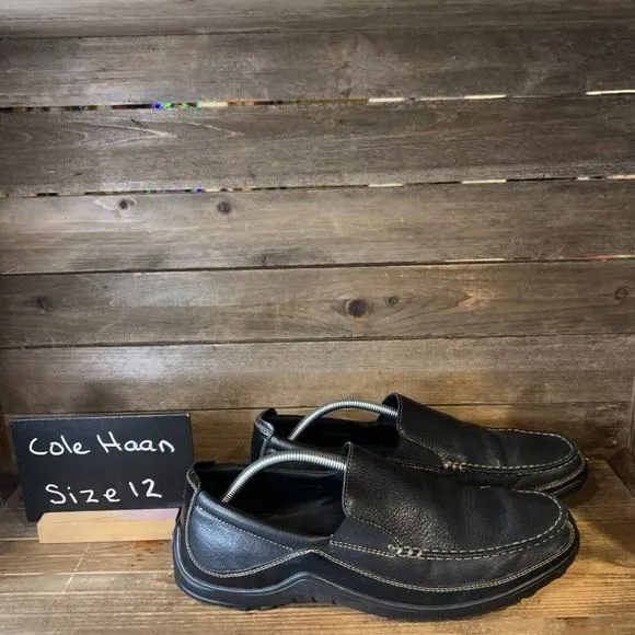 Mens Cole Haan Tucker Venetian Black Leather Shoes Slip On Loafers Size 12 M GUC