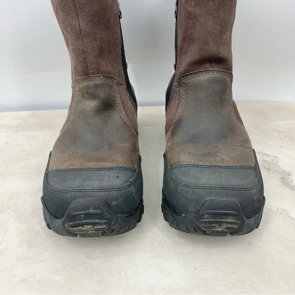 Merrell Boots Men Size 9 Shoes Brown Black Leather Tall Mid Zip Dry Waterproof