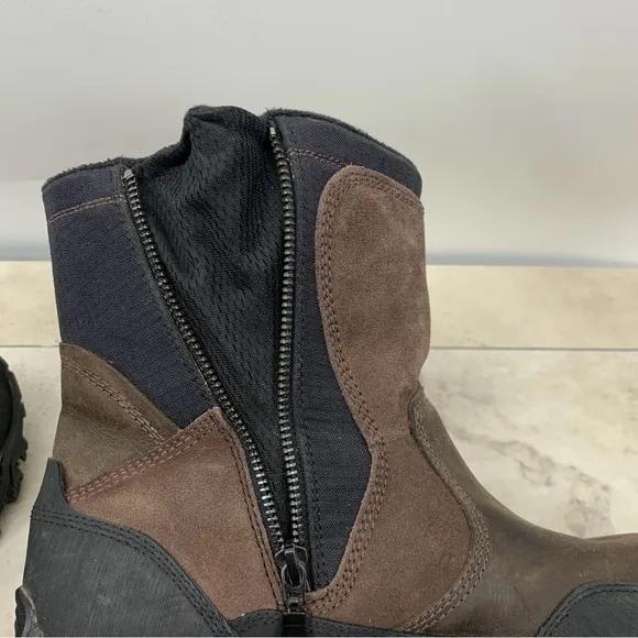 Merrell Boots Men Size 9 Shoes Brown Black Leather Tall Mid Zip Dry Waterproof
