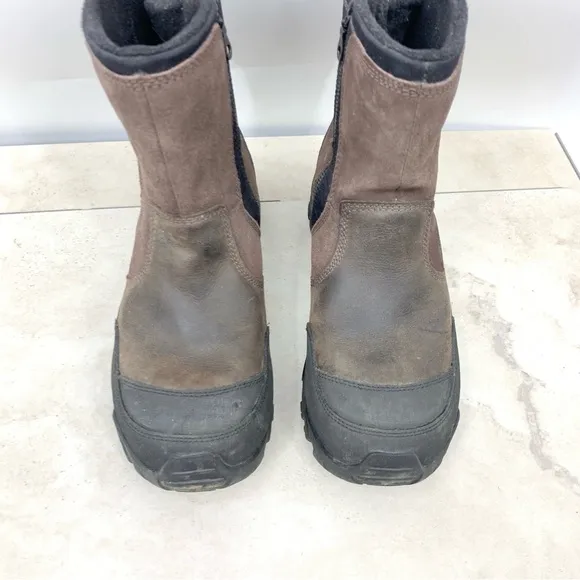 Merrell Boots Men Size 9 Shoes Brown Black Leather Tall Mid Zip Dry Waterproof