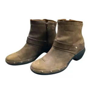 MERRELL LUXE MID BITTER CHOCOLATE LEATHER LADIES SHORT BOOTS SIZE 9.5