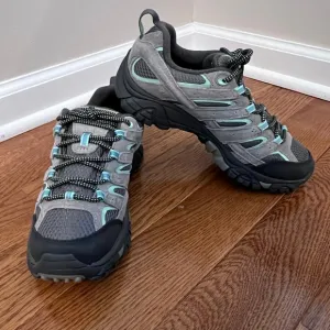 Merrell Moab 2 Hiking Shoes Waterproof Trail Walking Gray Blue Womens 7.5