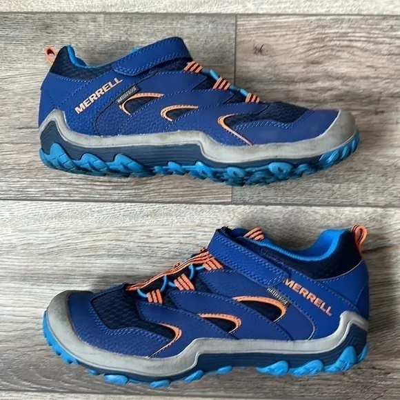 Merrell shoes boys sneakers waterproof size 6.5 blue and orange athletic hiking