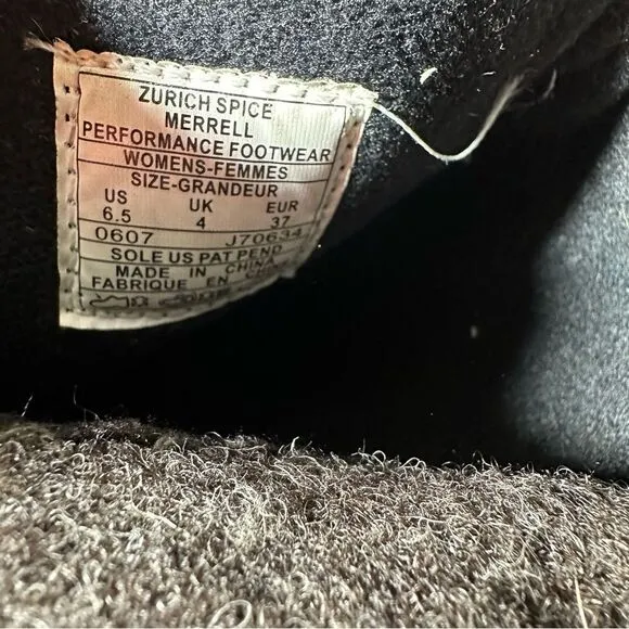 Merrell Zurich Spice Leather Boots Women’s Size 6.5