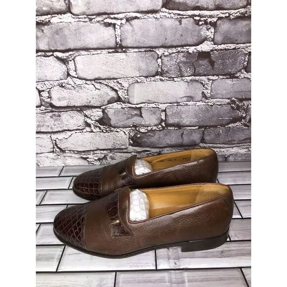 Mezlan Genuine Crocodile Alligator Brown Leather Loafers Dress Shoes Men Sz 7.5M