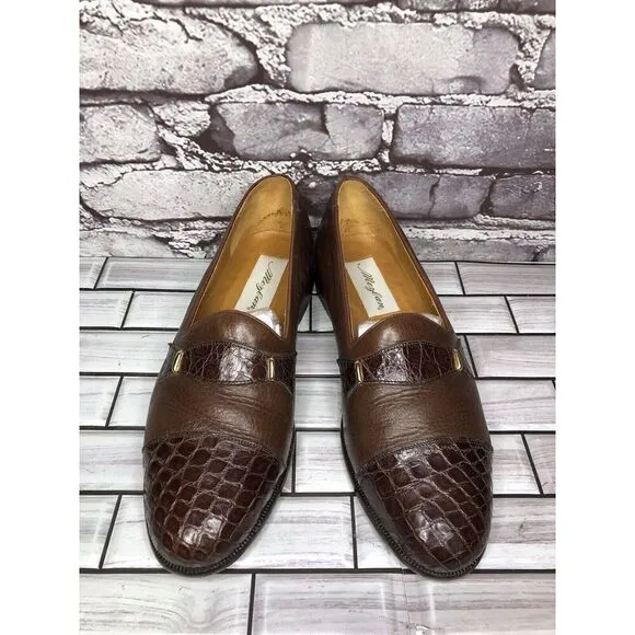 Mezlan Genuine Crocodile Alligator Brown Leather Loafers Dress Shoes Men Sz 7.5M