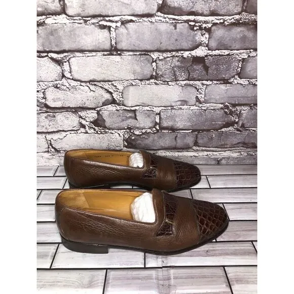 Mezlan Genuine Crocodile Alligator Brown Leather Loafers Dress Shoes Men Sz 7.5M