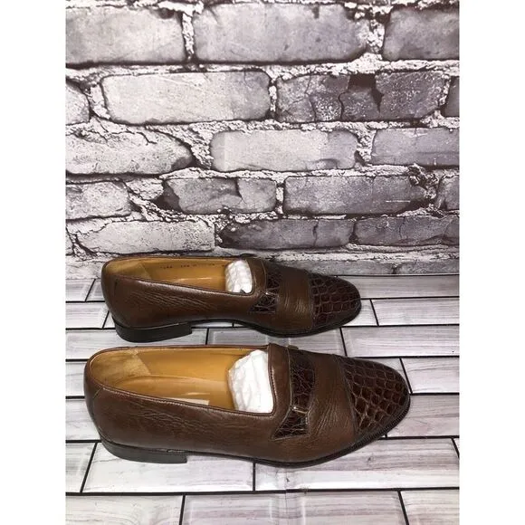Mezlan Genuine Crocodile Alligator Brown Leather Loafers Dress Shoes Men Sz 7.5M