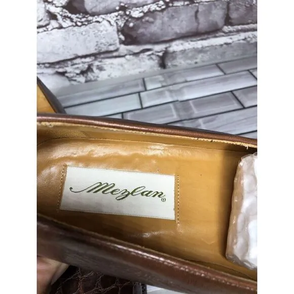 Mezlan Genuine Crocodile Alligator Brown Leather Loafers Dress Shoes Men Sz 7.5M