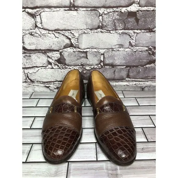 Mezlan Genuine Crocodile Alligator Brown Leather Loafers Dress Shoes Men Sz 7.5M