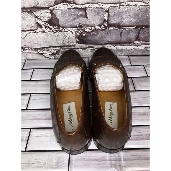 Mezlan Genuine Crocodile Alligator Brown Leather Loafers Dress Shoes Men Sz 7.5M