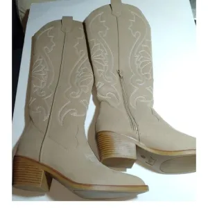 MIA Womens NEW w/Tags Tan Embroidered Tall Cowgirl Boots w/Zipper - sz. 7 1/2