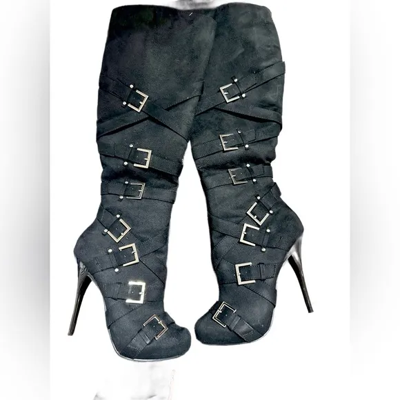 Michael Antonio black Buckle High Heel Round Toe Tall Boots Size 7NWT’s