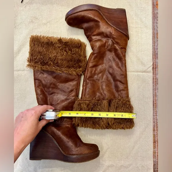 Michael Kors Calista Tall Wedge Wide Calf Soft Leather Brown Boots