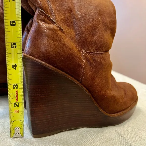 Michael Kors Calista Tall Wedge Wide Calf Soft Leather Brown Boots