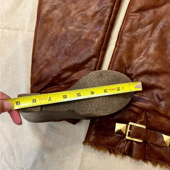 Michael Kors Calista Tall Wedge Wide Calf Soft Leather Brown Boots