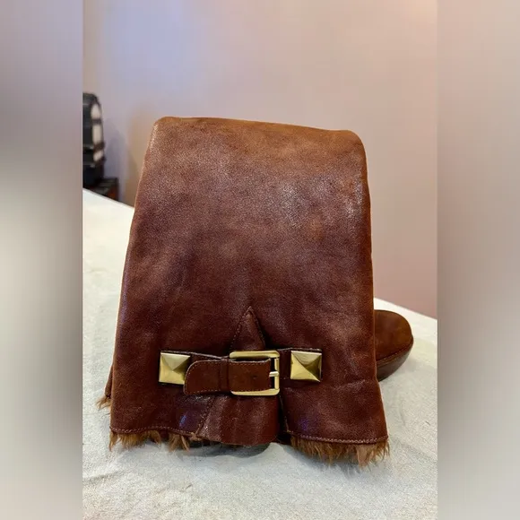 Michael Kors Calista Tall Wedge Wide Calf Soft Leather Brown Boots