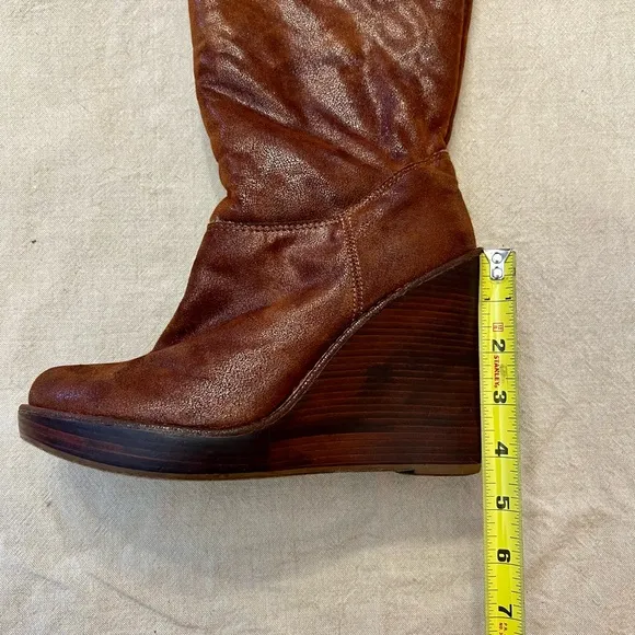 Michael Kors Calista Tall Wedge Wide Calf Soft Leather Brown Boots
