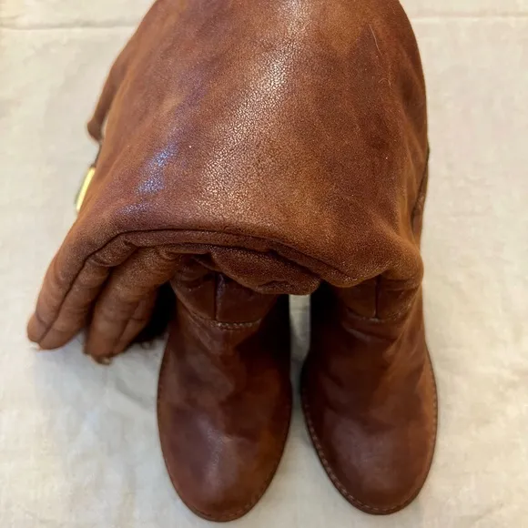 Michael Kors Calista Tall Wedge Wide Calf Soft Leather Brown Boots