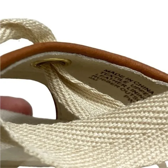 Michael kors cream beige canvas platform peep hole open toe shoes high heels
