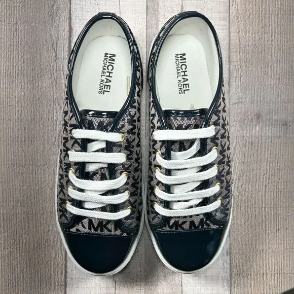 Michael Kors Girls Youth Big Kids Sneakers Canvas Monogram Logo Navy Size 5