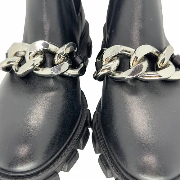 🤩MICHAEL KORS Scarlett Womens leather Chelsea boots Sz 7.5 Black Silver Chain🤩