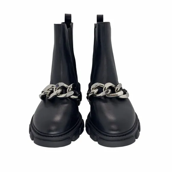 🤩MICHAEL KORS Scarlett Womens leather Chelsea boots Sz 7.5 Black Silver Chain🤩