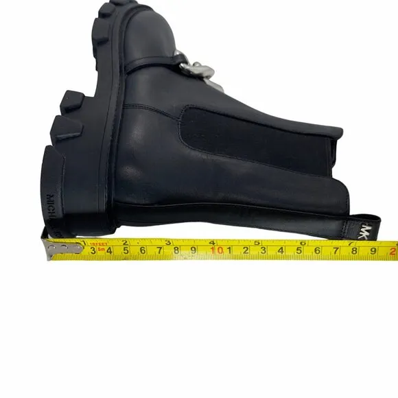 🤩MICHAEL KORS Scarlett Womens leather Chelsea boots Sz 7.5 Black Silver Chain🤩