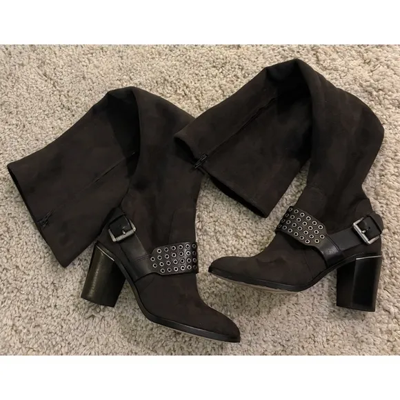 Michael Kors Stretch Suede Nadine Charcoal Tall Heeled Boots Size 6
