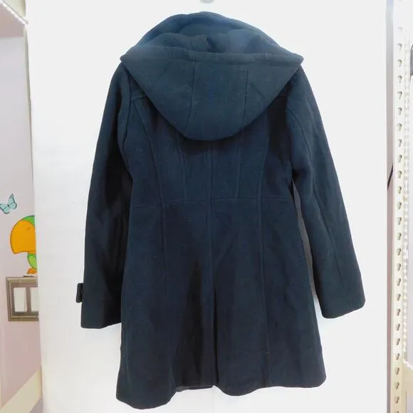 Michael Kors Women Black Trench Coat Wool Blend Jacket Removal Hood Jacket Small