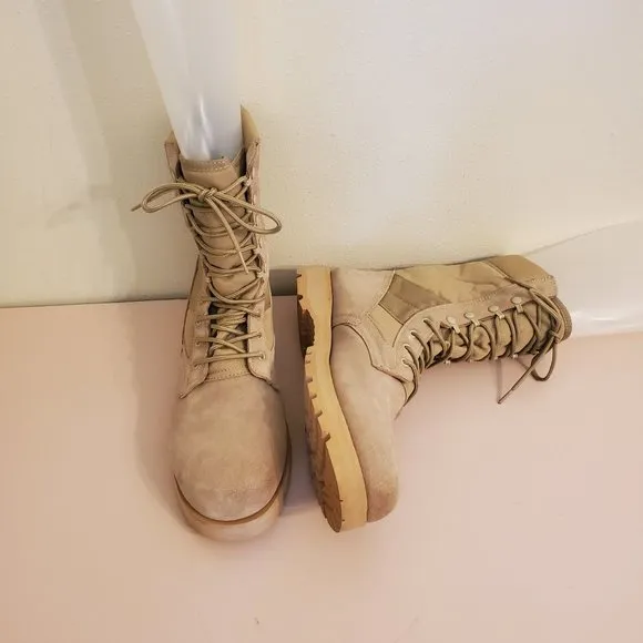 Military Combat Lace Up 13W Tan Leather Hot Boots Chunky