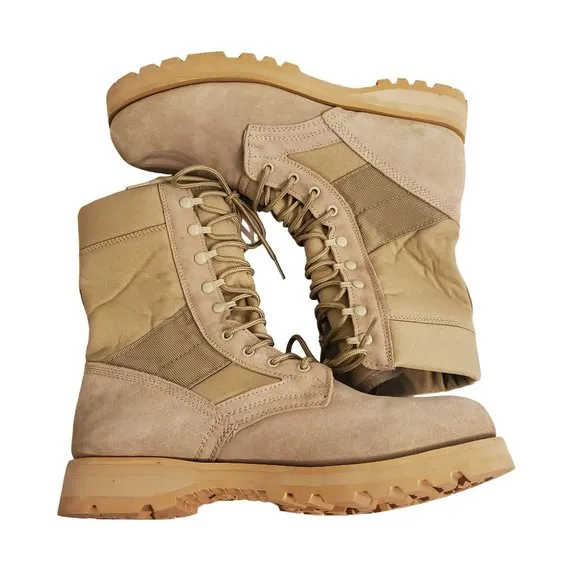 Military Combat Lace Up 13W Tan Leather Hot Boots Chunky