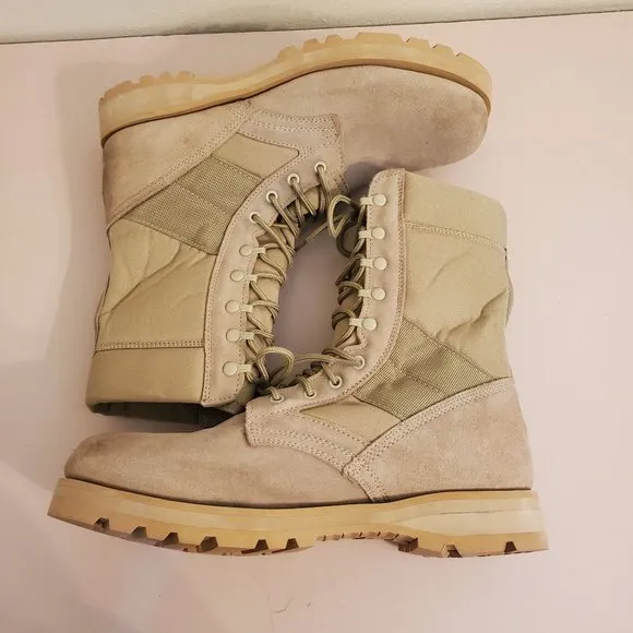 Military Combat Lace Up 13W Tan Leather Hot Boots Chunky