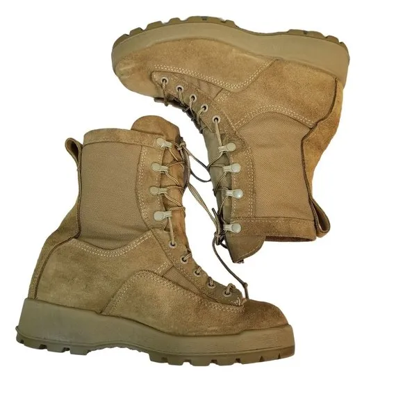 Military Combat Lace Up 6W Tan Leather Hot Boots Grunge Streetwear Punk