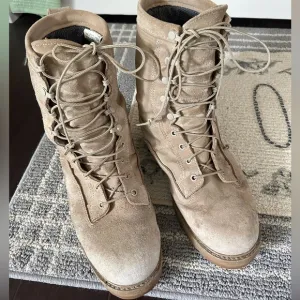 Military Issued Beige Lace Up Steel Toe Combat Boots