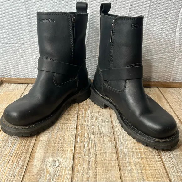 Milwaukee Double-Zip Buckle Strap MotorCycle Riding Boots Size 6.5C