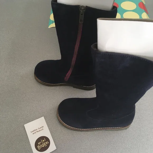 Mini Boden Tall Leather Boots Navy Suede sz 10 NIB