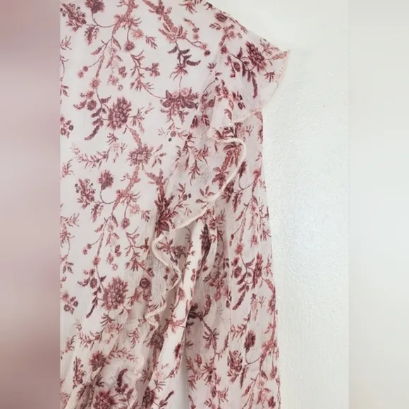 Minkpink Tiered Floral Ruffled Mini Dress Pink Sheer Long Sleeve High Neck XS