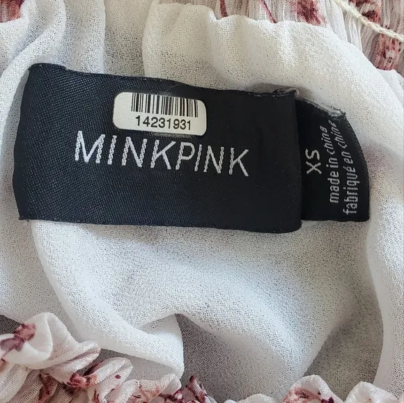 Minkpink Tiered Floral Ruffled Mini Dress Pink Sheer Long Sleeve High Neck XS