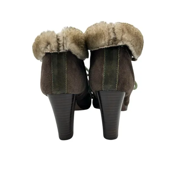 Miss L Fire London Booties Womens Size 8.5 Brown Suede Faux Fur Edgy Boho Artsy