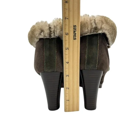 Miss L Fire London Booties Womens Size 8.5 Brown Suede Faux Fur Edgy Boho Artsy