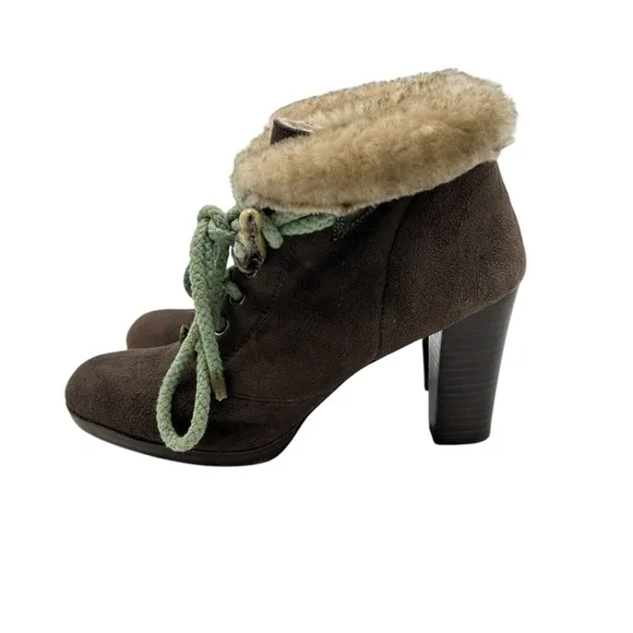 Miss L Fire London Booties Womens Size 8.5 Brown Suede Faux Fur Edgy Boho Artsy