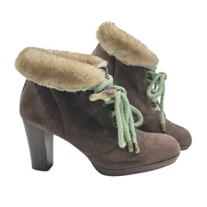 Miss L Fire London Booties Womens Size 8.5 Brown Suede Faux Fur Edgy Boho Artsy