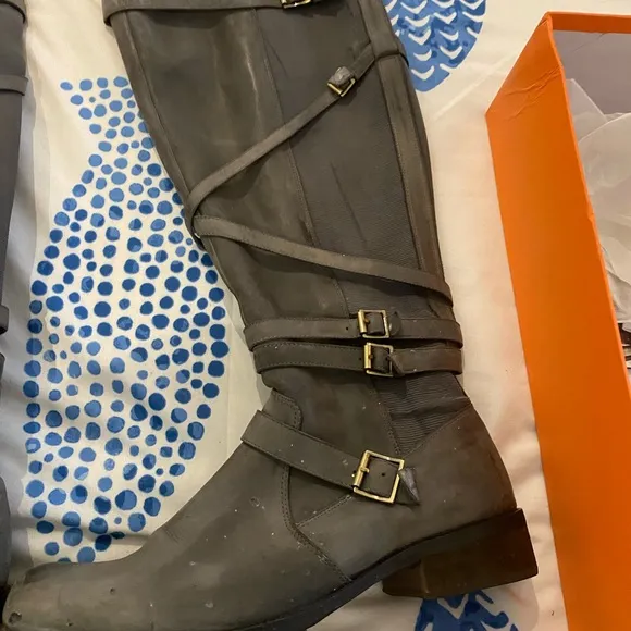 Miz Mooz Kira tall grey soft leather boots with zip up size 11
