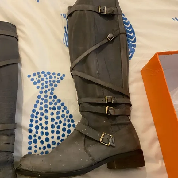 Miz Mooz Kira tall grey soft leather boots with zip up size 11
