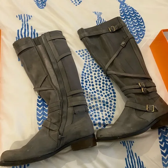 Miz Mooz Kira tall grey soft leather boots with zip up size 11