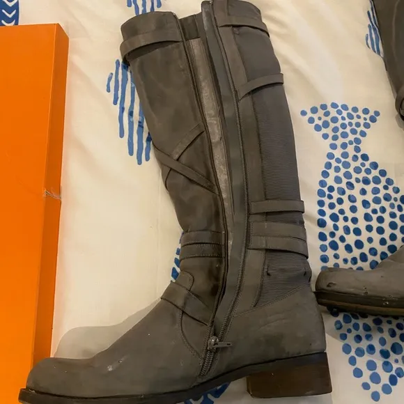 Miz Mooz Kira tall grey soft leather boots with zip up size 11