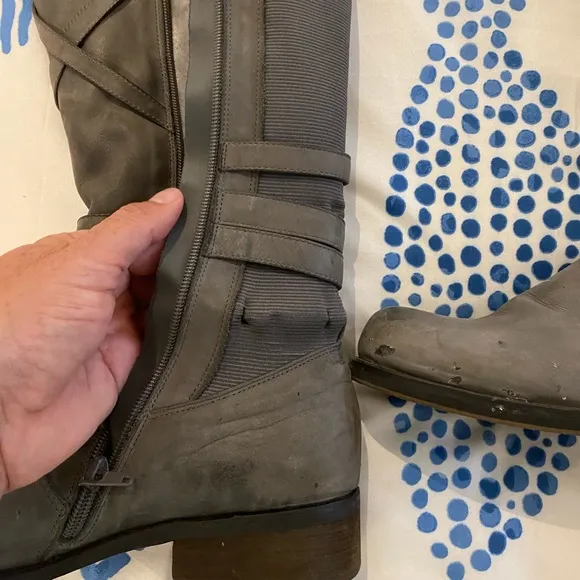 Miz Mooz Kira tall grey soft leather boots with zip up size 11