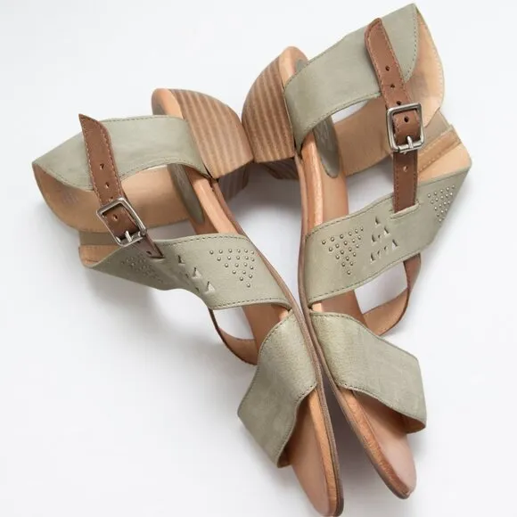 Miz Mooz Sienna Sandals Cutout Shoes Studs Strappy Leather Sage Green Brown 42