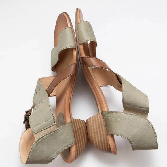 Miz Mooz Sienna Sandals Cutout Shoes Studs Strappy Leather Sage Green Brown 42